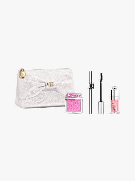 Dior Addict & Diorshow Volume & Glow Makeup Set in multiple branded components on a light gray background